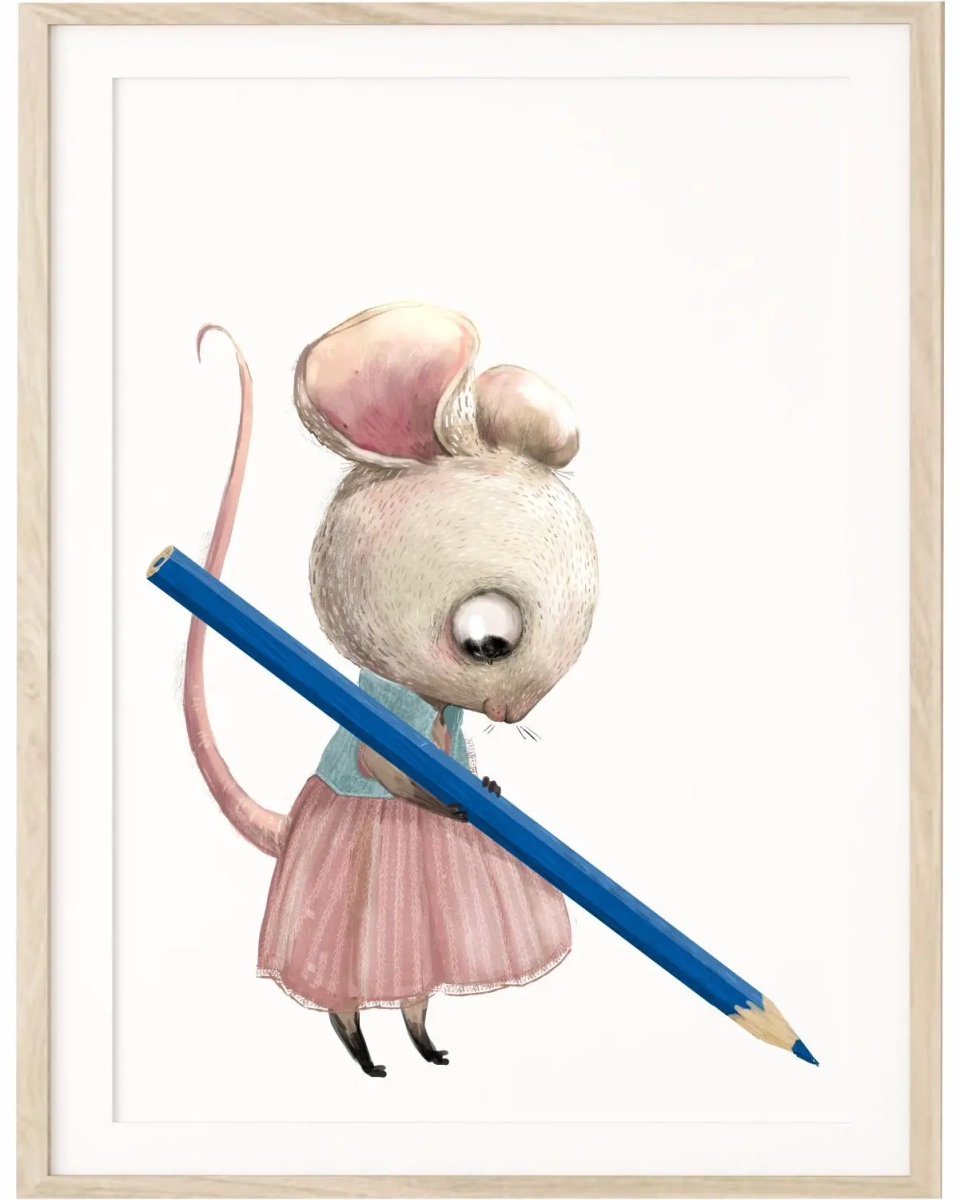 myszka trzymająca ołówek plakat dla dzieci – Mała Pracownia