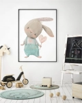 pastelowy plakat z króliczkiem i lizakiem w kształcie serca