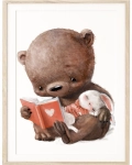 miś z książką i króliczkiem plakat na ścianę