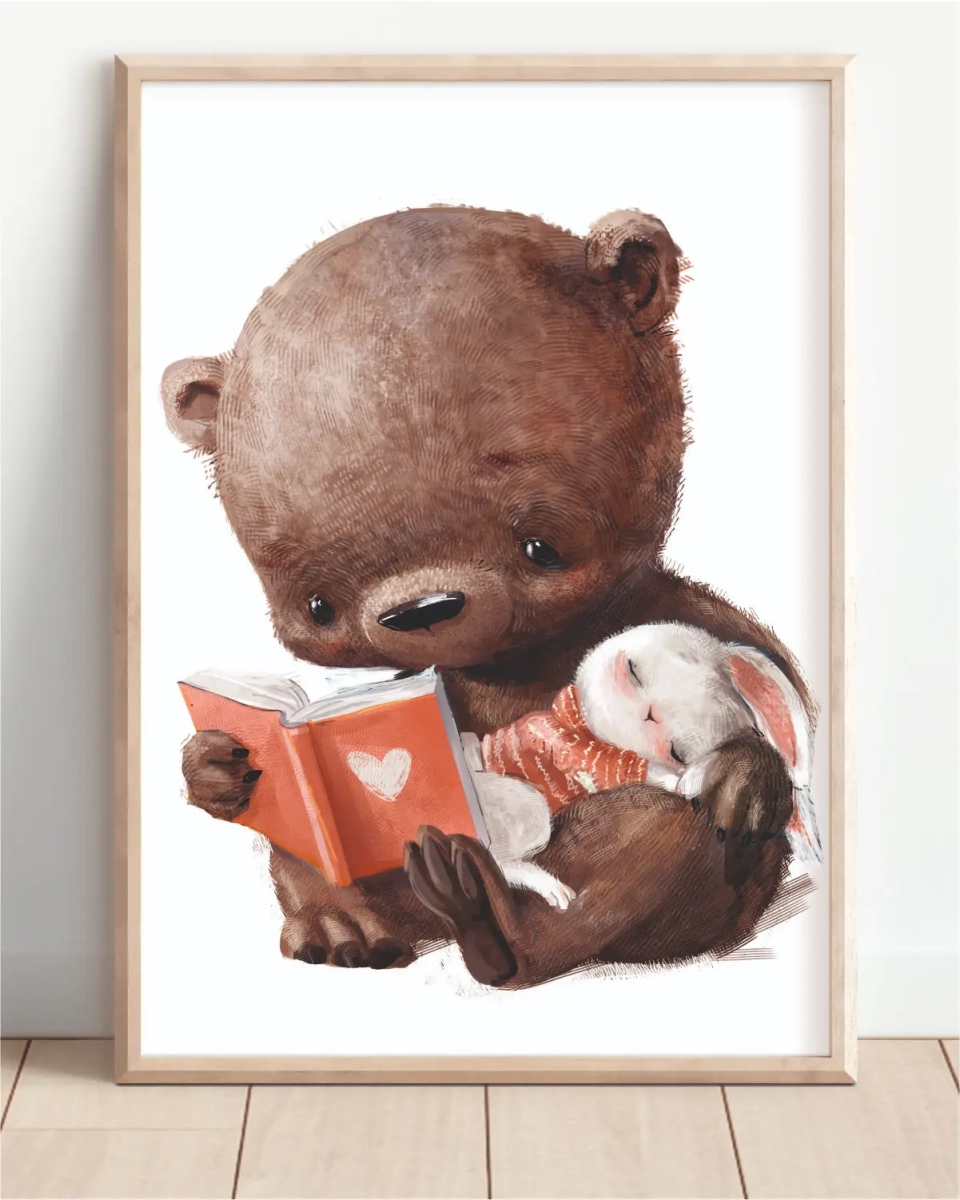 ilustracja miś czytający książkę dla dzieci