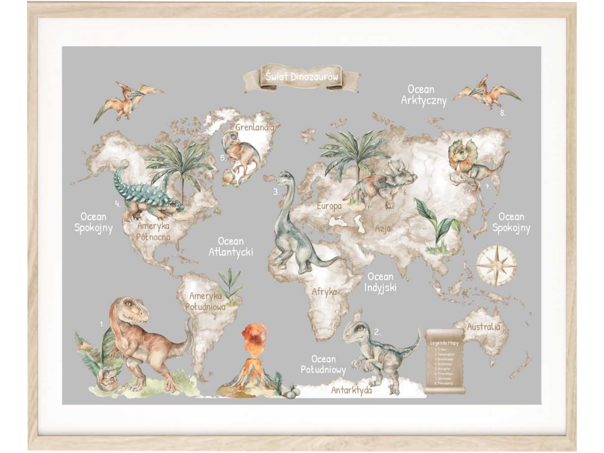 szary plakat edukacyjny z mapą świata dla dzieci