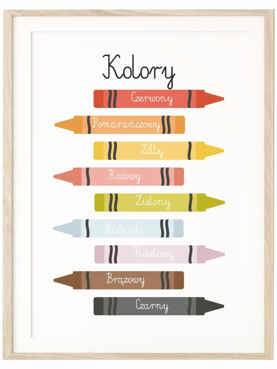 plakat montessori z kolorami do pokoju dziecka