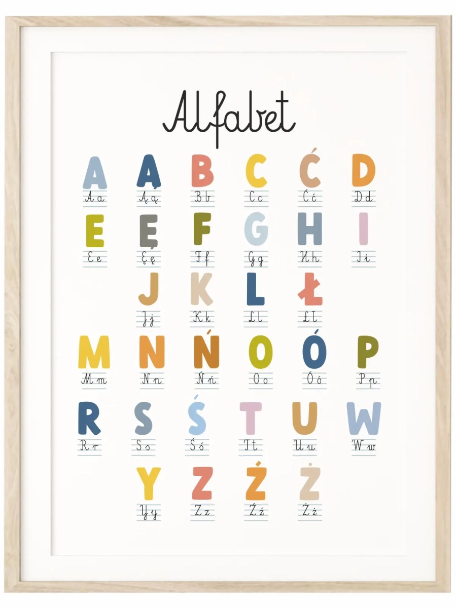 plakat montessori z alfabetem dla dzieci wzór 2