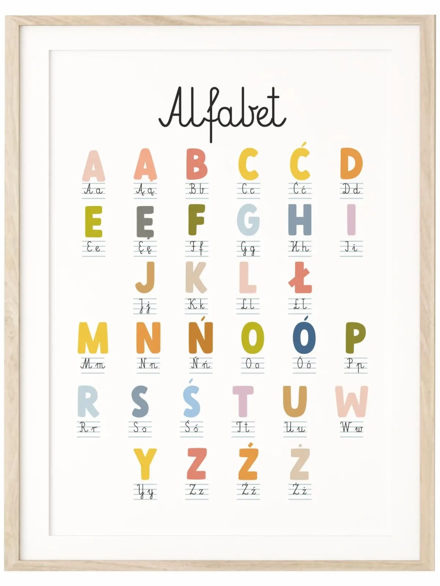 plakat alfabet montessori dla dzieci na ścianę pokoju