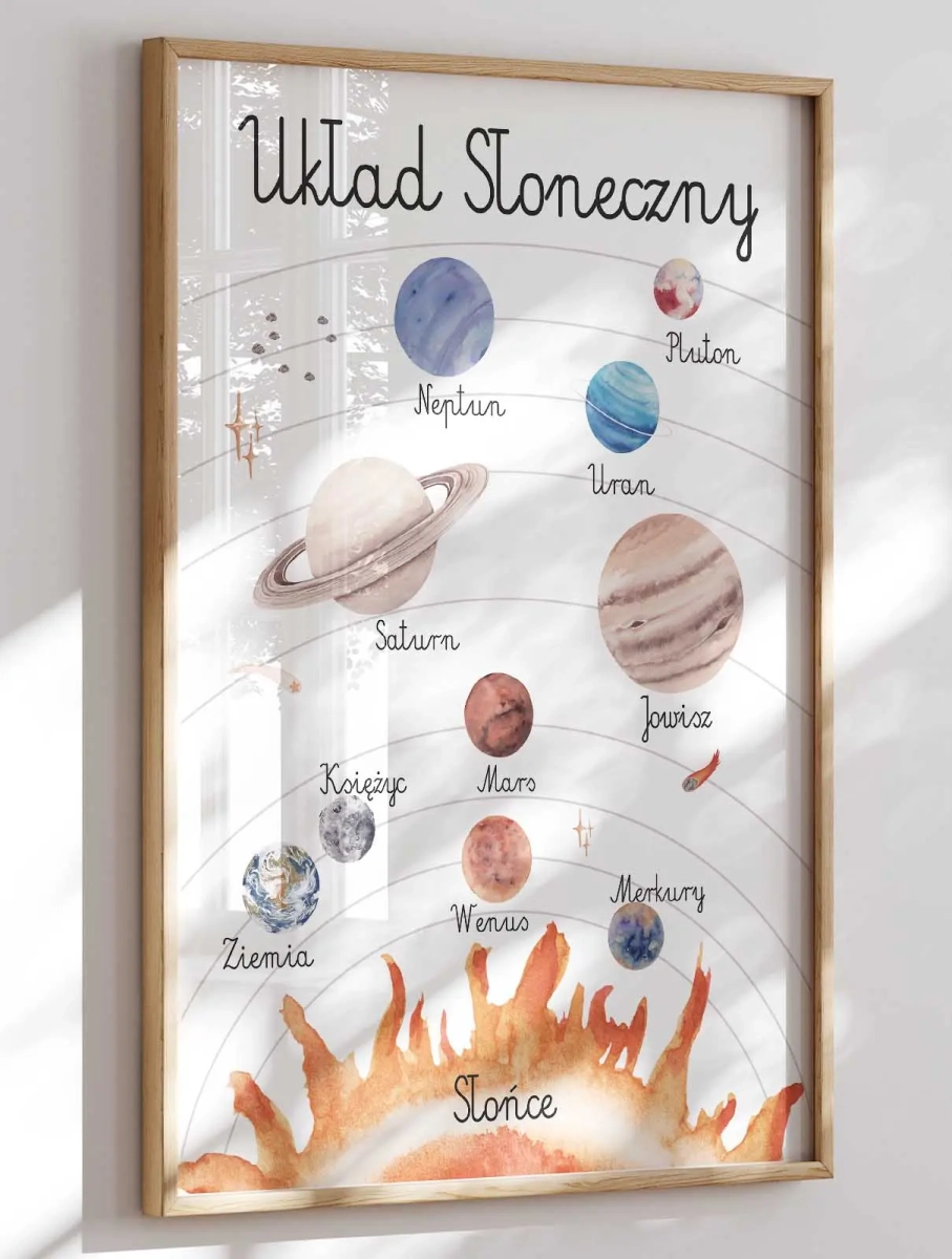 ilustracja układu słonecznego dla dzieci w stylu montessori