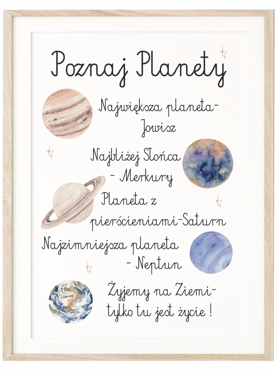 Poznaj planety – plakat edukacyjny dla dzieci w stylu Montessori
