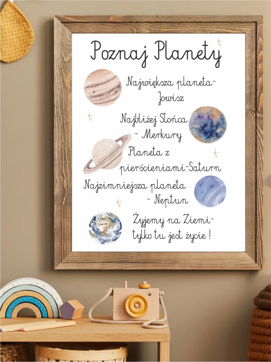 Plakat z faktami o planetach – Jowisz, Merkury, Neptun