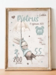 metryczka króliczek z parasolką z imieniem plakat dla chłopca