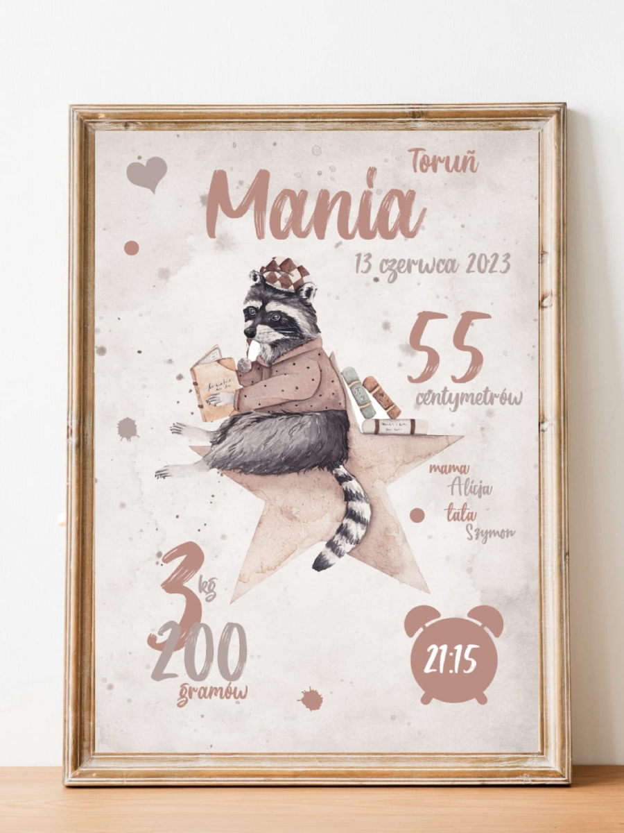metryczka szop z imieniem na gwiazdce plakat dla dziecka