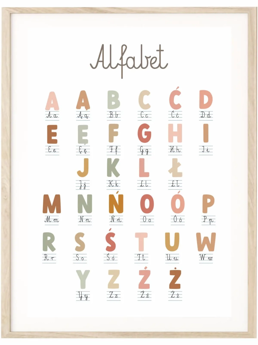 plakat alfabet montessori w stylu boho