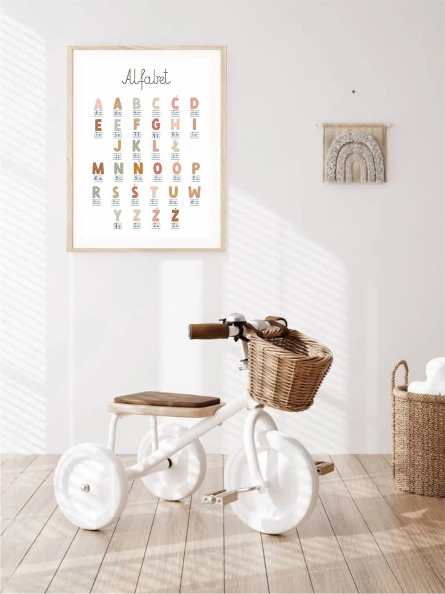 edukacyjny plakat alfabet dla dzieci boho