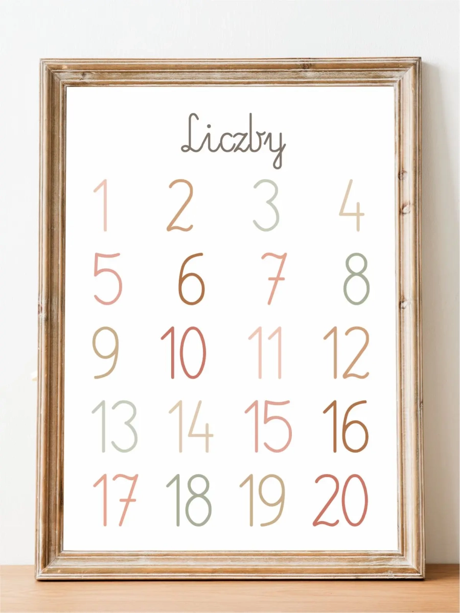plakat edukacyjny liczby boho do pokoju dziecka