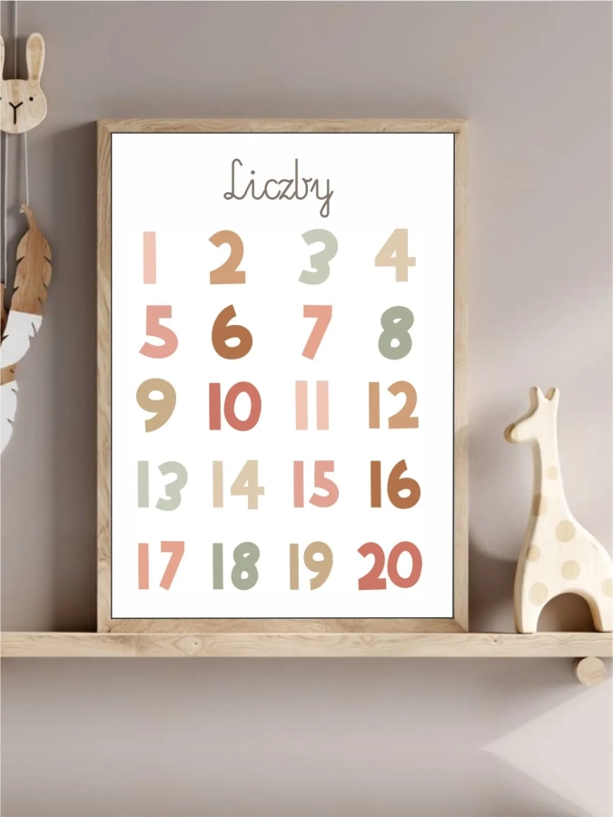 edukacyjny plakat z cyframi 1–10 dla dzieci boho