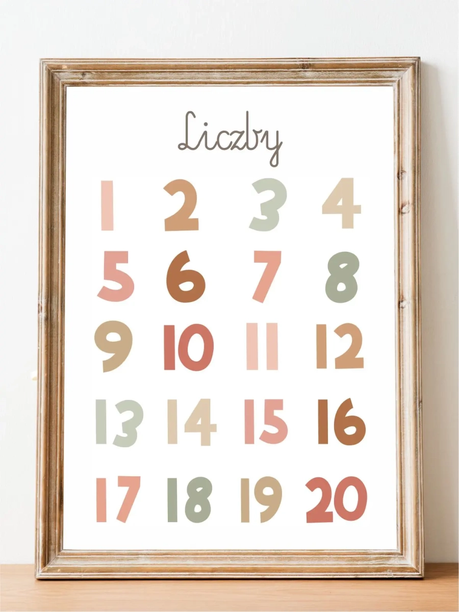 plakat liczby boho do nauki liczenia montessori