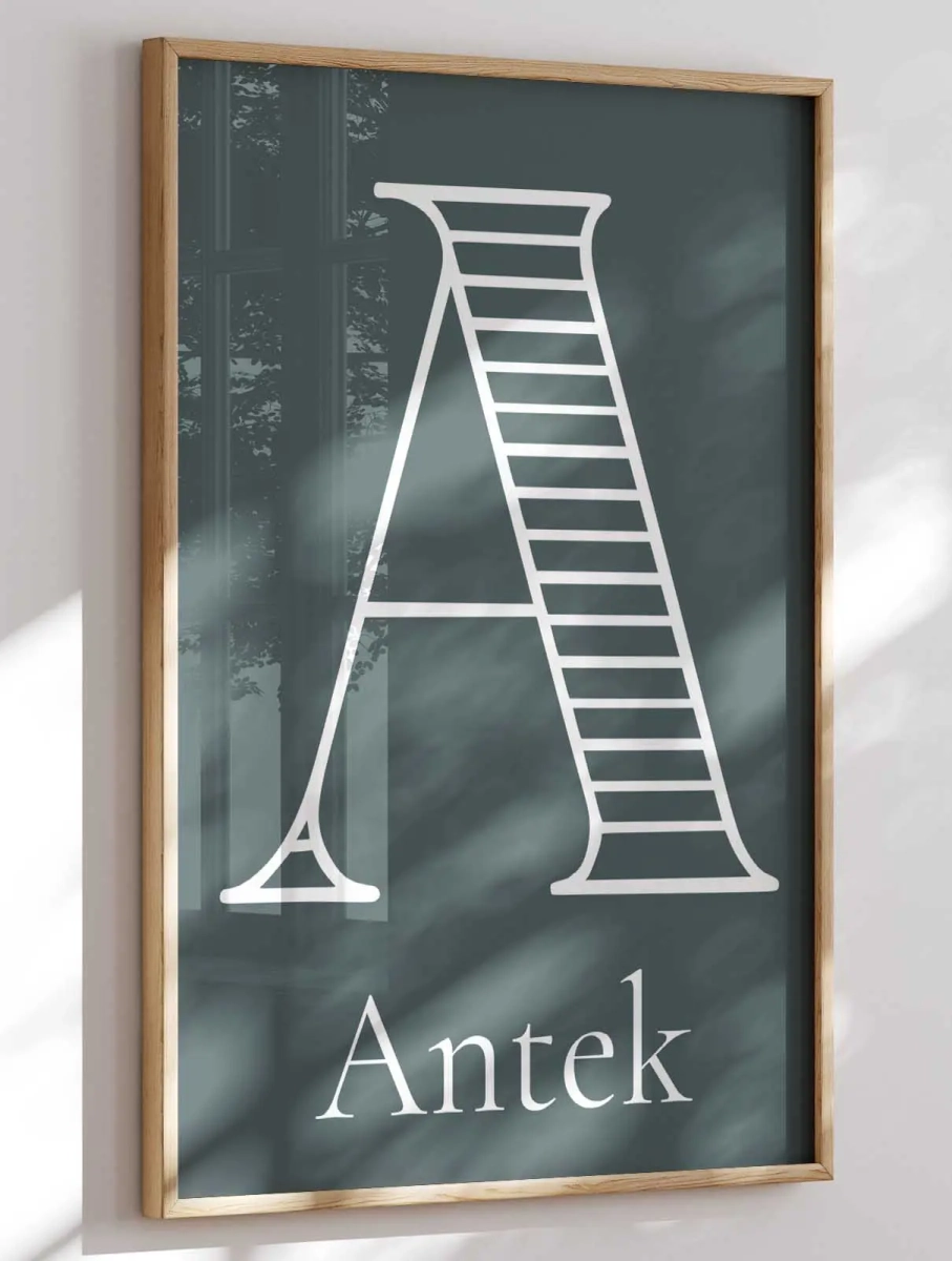 plakat litera A z imieniem dziecka – dekoracja pokoju chłopca