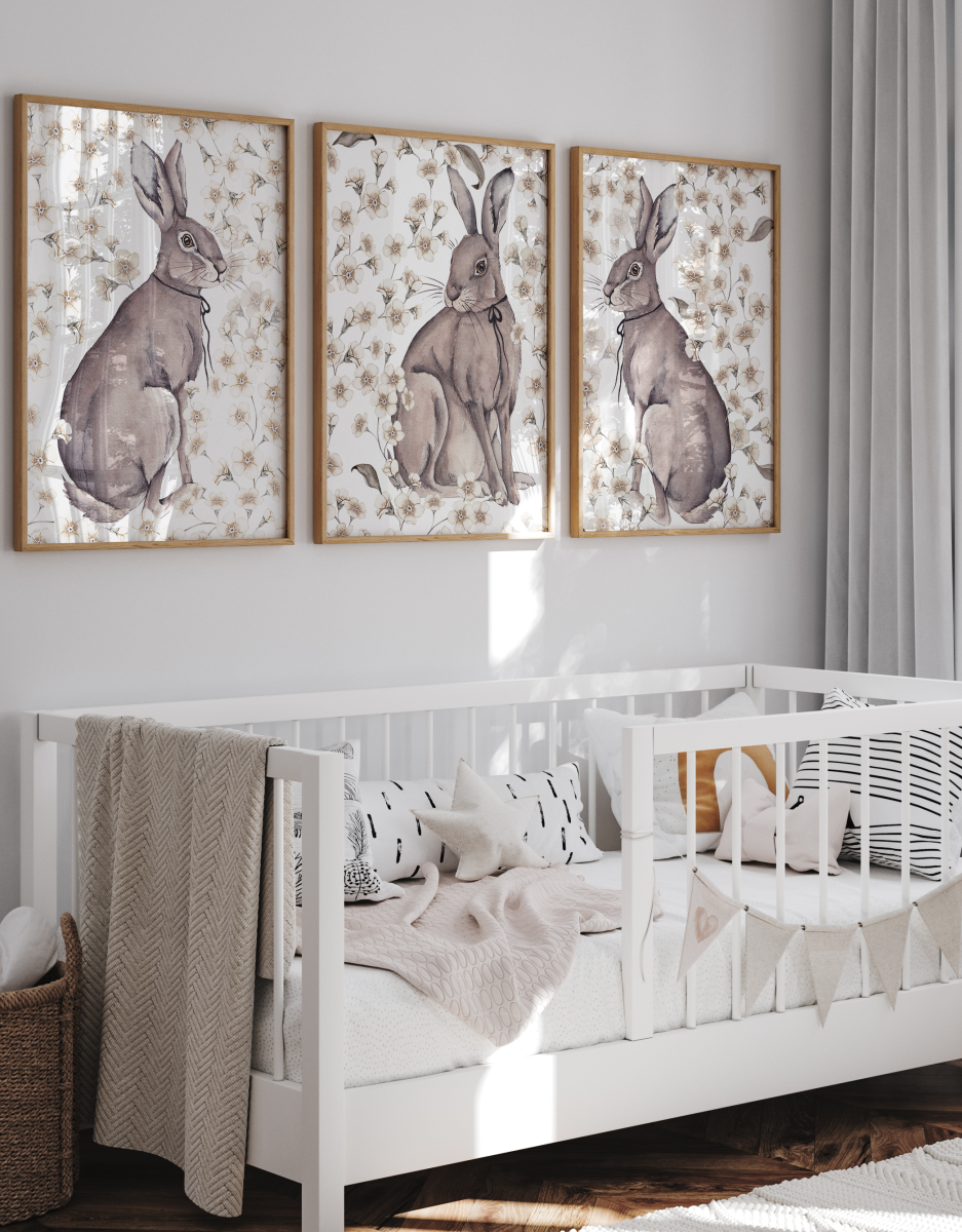 Zestaw 3 plakaty Zające w kwiatach Nr 2