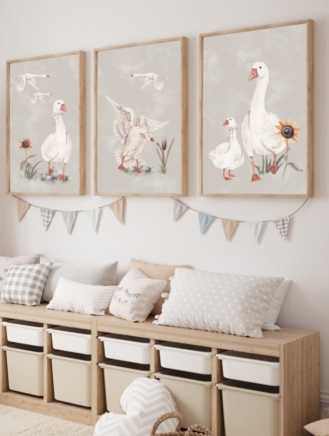 Plakaty Gąski w odcieniach szarości Wzór 5 Mała Pracownia dekoracja do pokoju dziecka