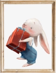Uroczy plakat króliczek z prezentem – pastelowa ilustracja dla dzieci Mała Pracownia