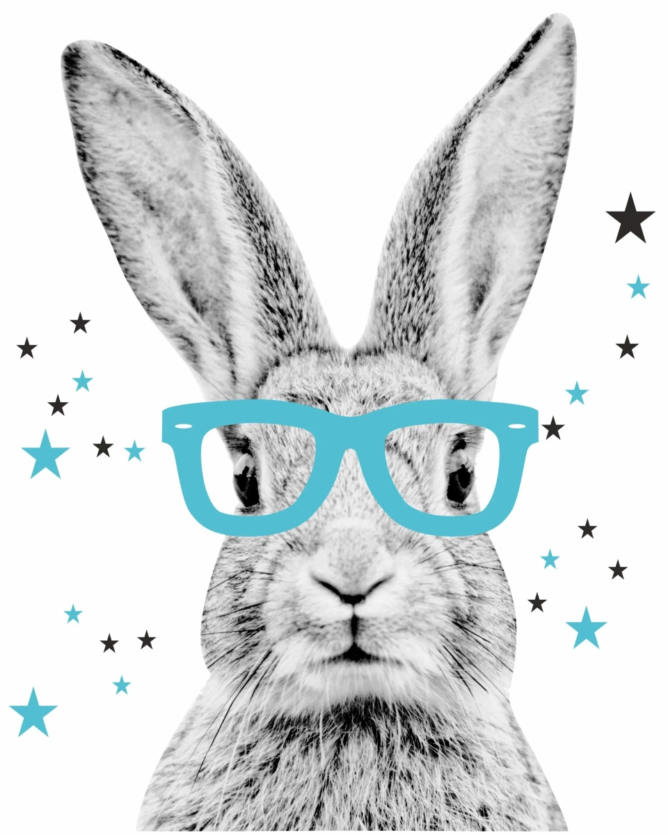 Królik w turkusowych okularach naklejka na ścianę dla dzieci Mała Pracownia