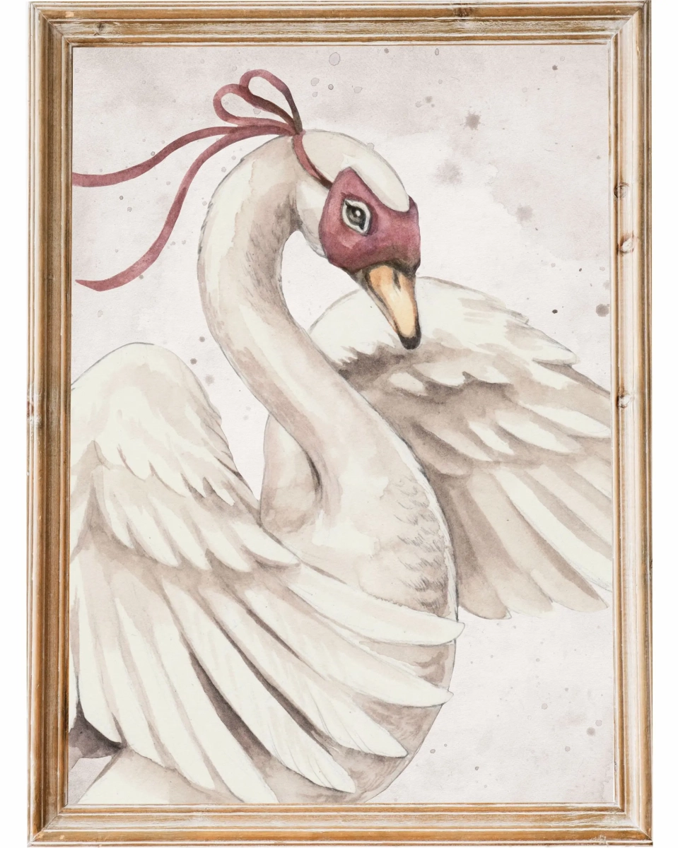 Plakat łabędź retro dekoracja ścienna w naturalnych odcieniach w ramie