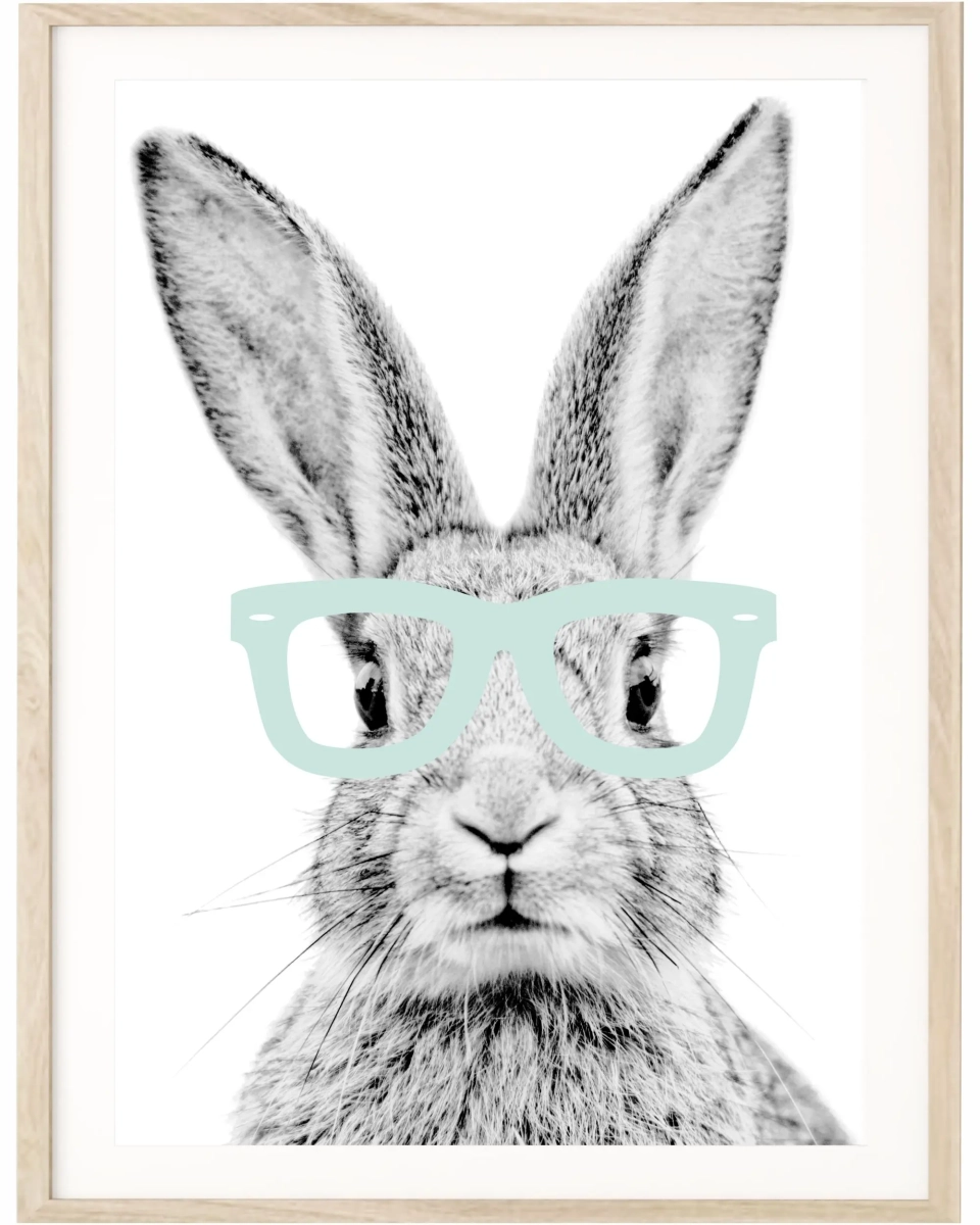 Plakat do pokoju dziecka z królikiem w miętowych okularach