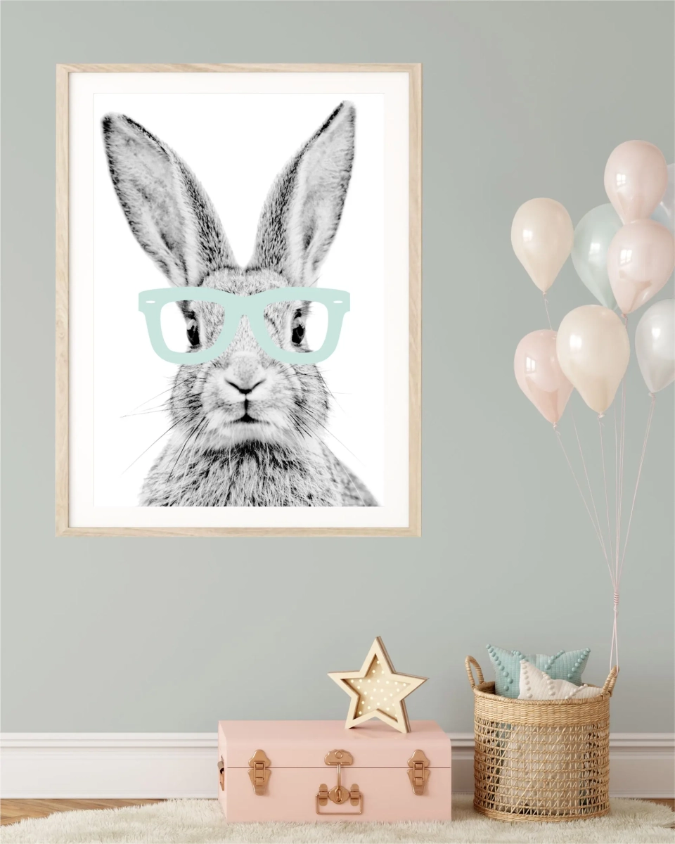 Plakat Królik w miętowych okularach – dekoracja do pokoju dziecka Mała Pracownia