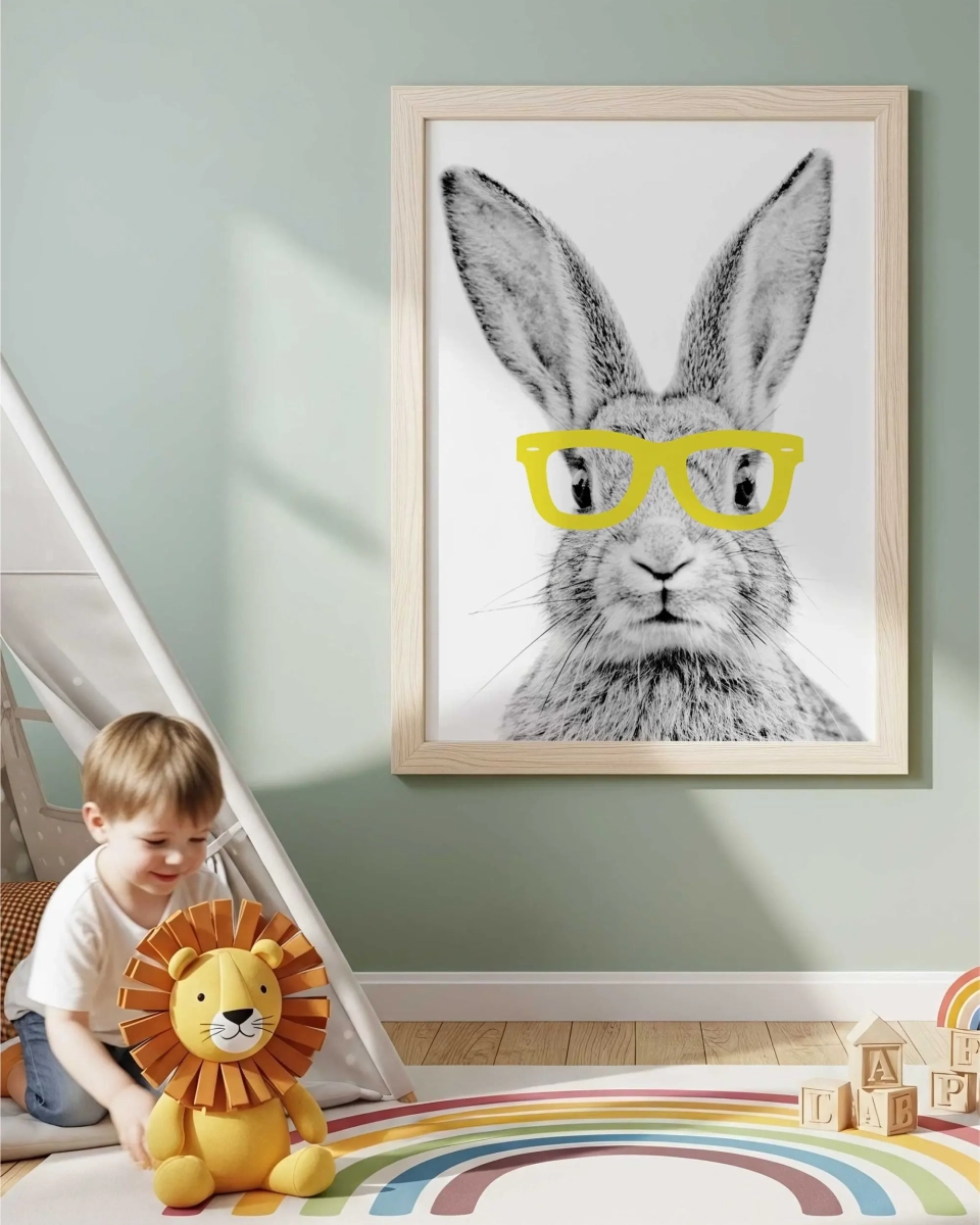 Plakat skandynawski królik w żółtych okularach