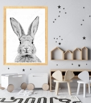 Plakat Królik Czesiu w aranżacji z domkami i gwiazdkami – styl scandi