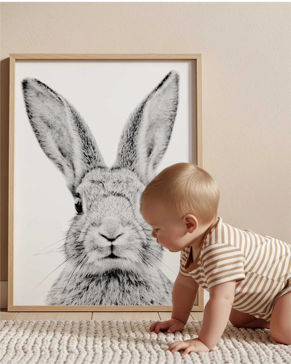 Wizualizacja plakatu Królik Czesiu na ścianie w pokoju dziecka | Mała Pracownia