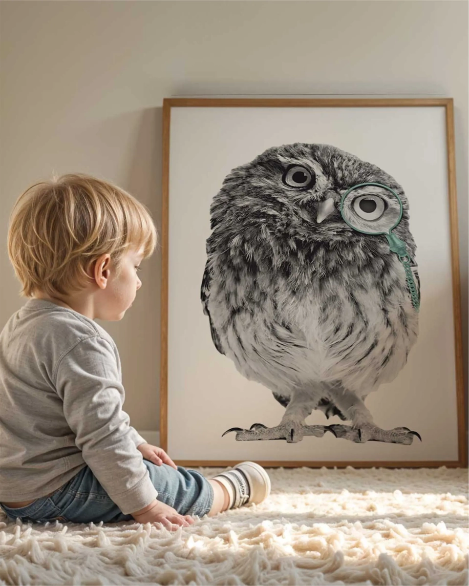 Plakat Sowa w monoklu – stylowa ilustracja do pokoju dziecka | Mała Pracownia