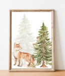 Plakat Lisek z kolekcji Leśni Przyjaciele – akwarelowa ilustracja liska do pokoju dziecka | Mała Pracownia