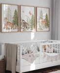 Tryptyk Leśni Przyjaciele – zestaw 3 plakatów lisek borsuk sarenka – dekoracja ścienna Mała Pracownia