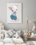 Plakat Myszka w błękitnym sweterku – dekoracja do pokoju dziewczynki | Mała Pracownia