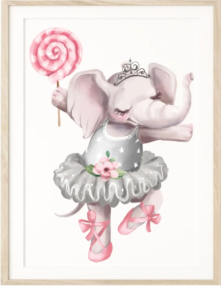 Pastelowy plakat słonik baletnica do pokoju dziewczynki – dekoracja ścienna