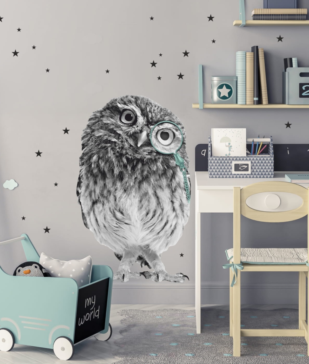 Sowa w miętowym monoklu – naklejka na ścianę dla dzieci Mała Pracownia