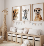 Plakaty Zebra Gepard Surykatka – tryptyk dla dzieci – Mała Pracownia