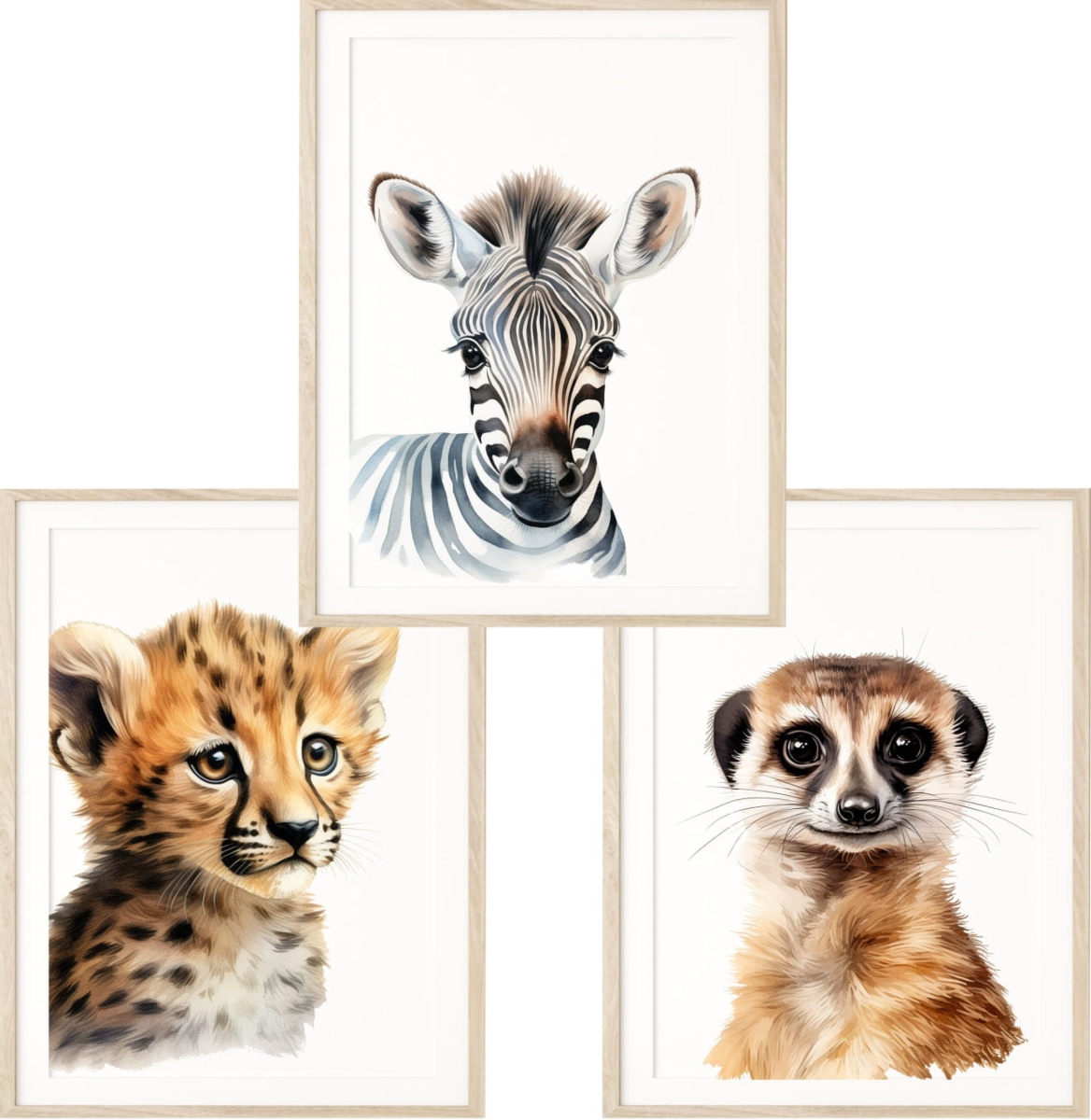 Zestaw 3 plakatów Safari: zebra, gepard, surykatka – Mała Pracownia