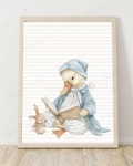 Dekoracja ścienna gąska z króliczkiem i książeczką – pastelowy plakat dla dzieci | Mała Pracownia