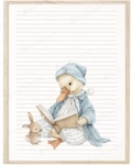 Pastelowy plakat retro – gąska w piżamce czyta bajki króliczkowi | Mała Pracownia