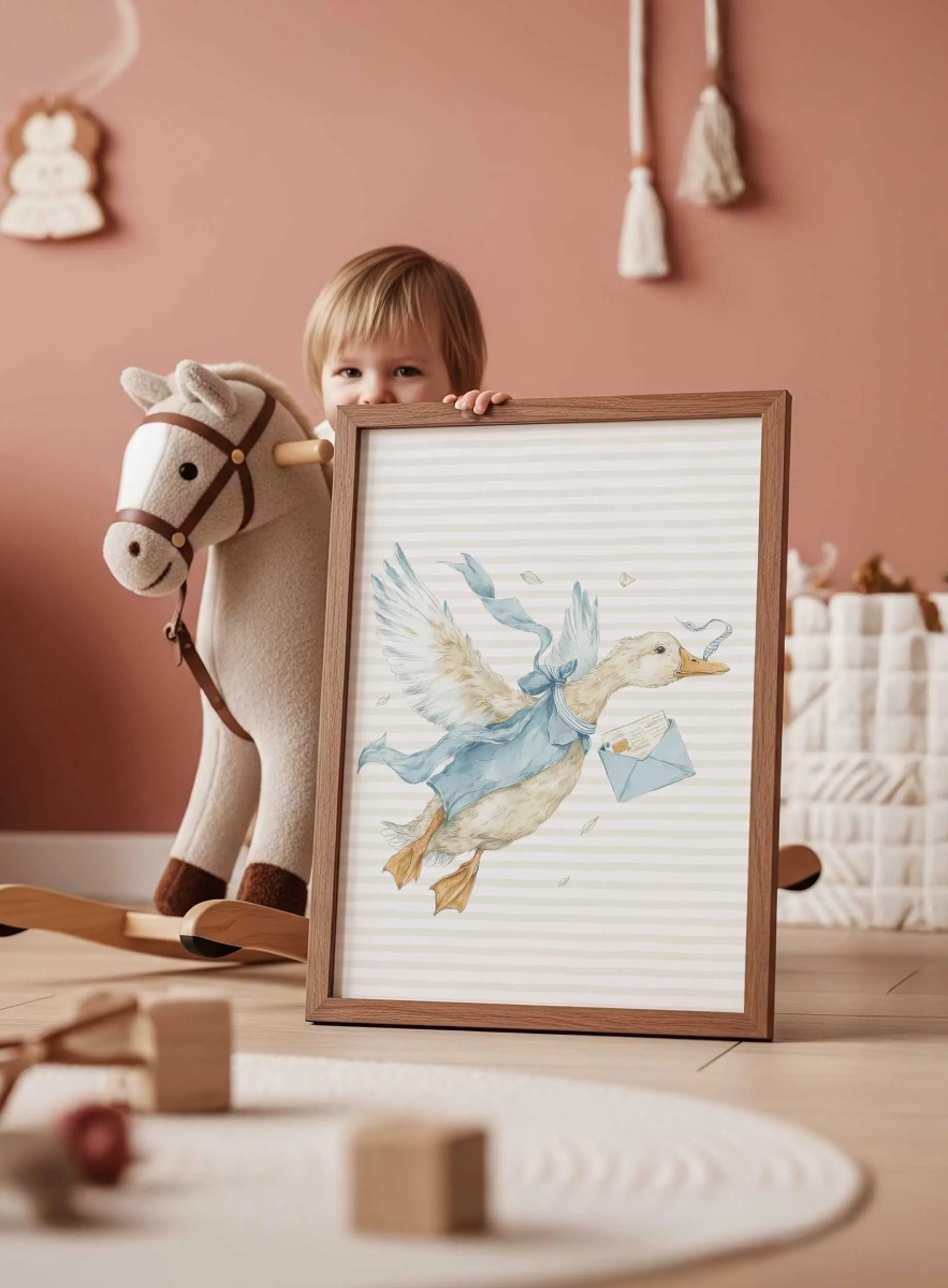 Plakat Gąska listonoszka – pastelowa dekoracja ścienna w stylu retro dla dzieci | Mała Pracownia