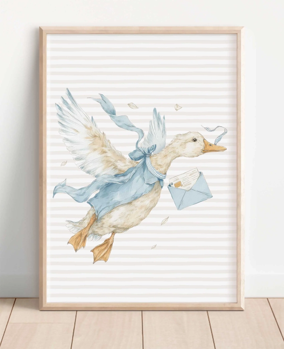 Pastelowy plakat Gąska z listem – ilustracja dla dzieci w stylu vintage | Mała Pracownia