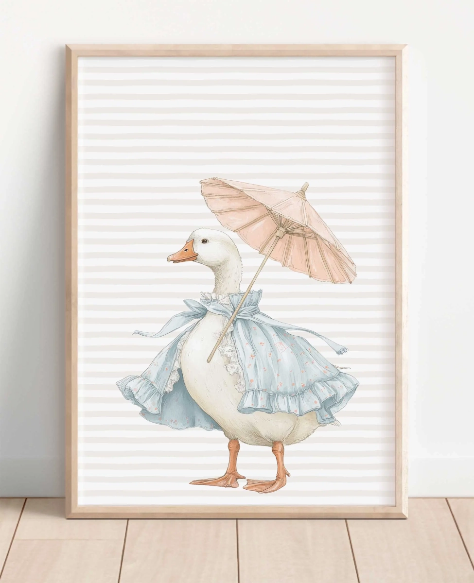 Pastelowy plakat Gąska z parasolką – ilustracja w stylu retro dla dzieci | Mała Pracownia