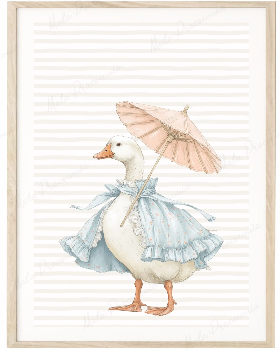 Gąska z parasolką – delikatny plakat do pokoju dziecka w kolorach beżu i błękitu | Mała Pracownia