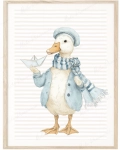 Pastelowy plakat Gąska marynarz z łódką – ilustracja dla dzieci w stylu retro | Mała Pracownia