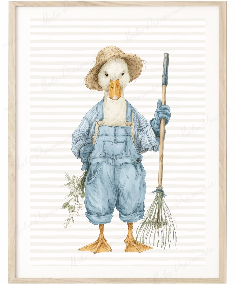 Pastelowy plakat Gąska ogrodnik – ilustracja dla dzieci w stylu retro | Mała Pracownia