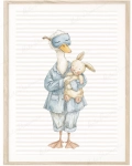 Pastelowy plakat gąska w piżamce i króliczek – spokojna ilustracja retro | Mała Pracownia