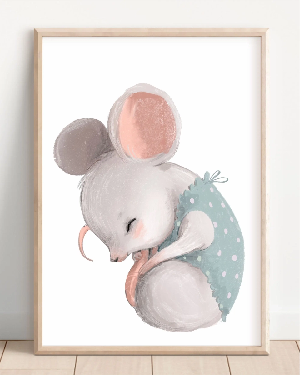 Plakat Myszka w turkusowej sukience dla dziewczynki – Mała Pracownia