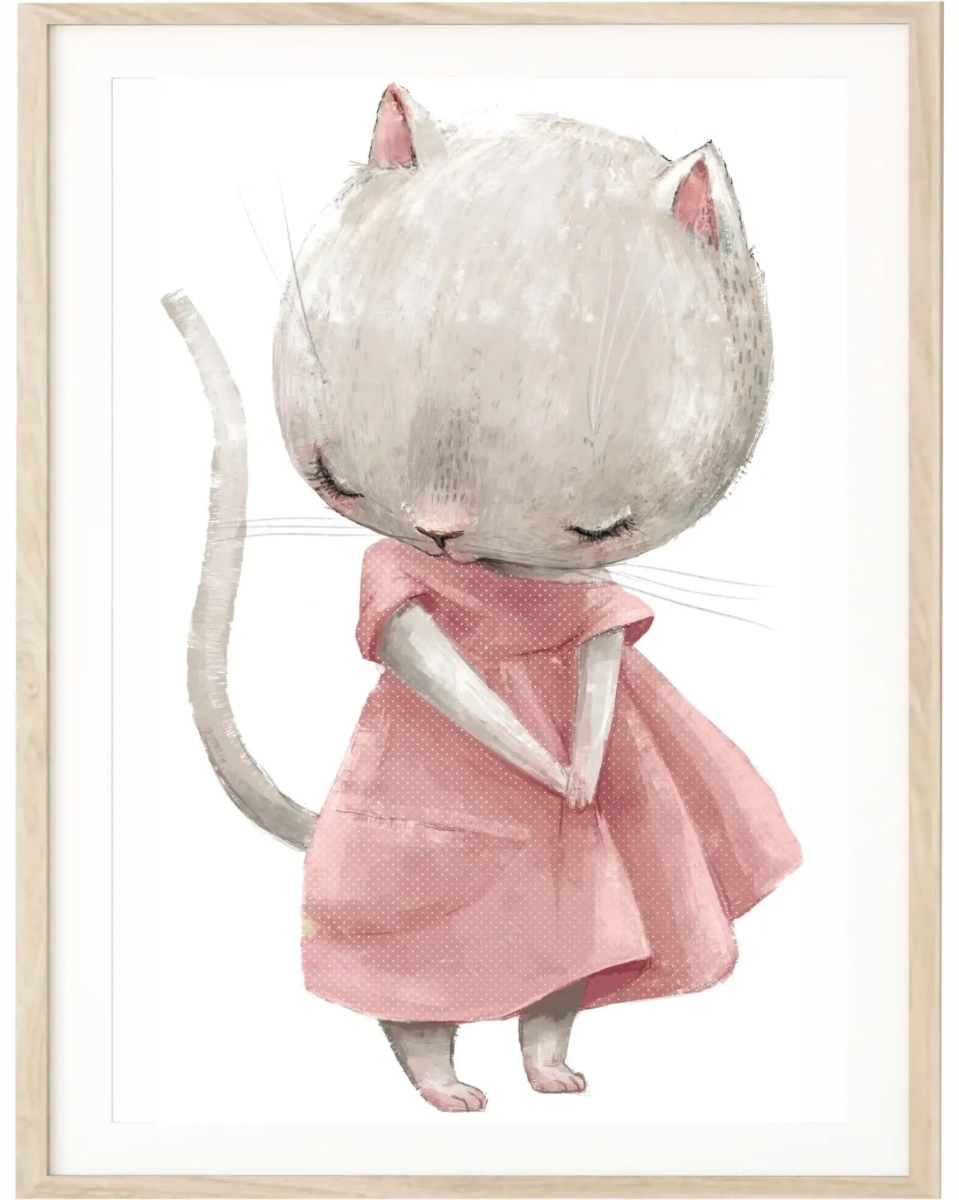 Plakat Kotek w sukience na ścianę dla dziewczynki – Mała Pracownia