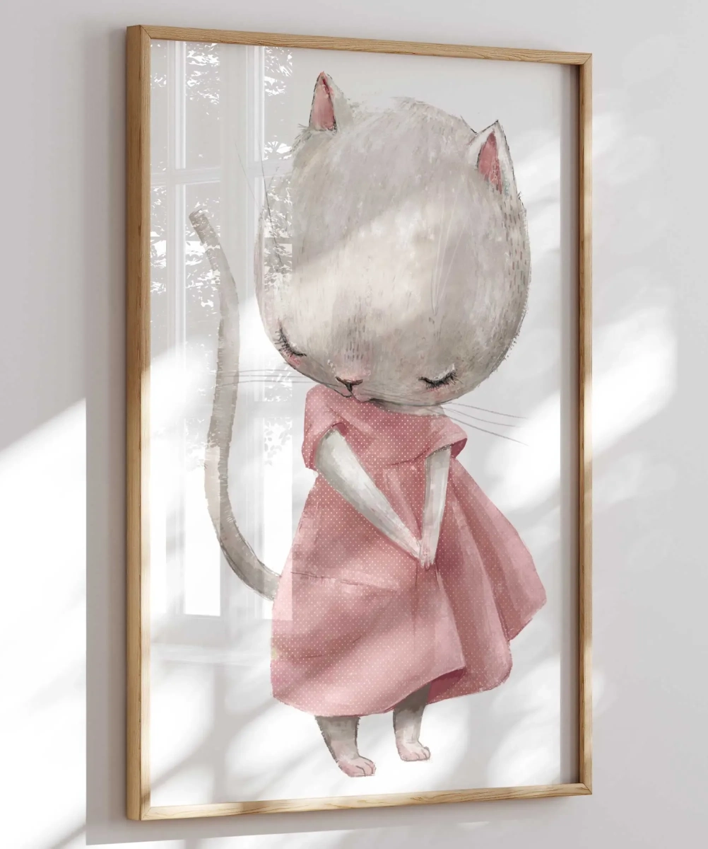 Plakat Kotek w sukience w stylu akwareli – Mała Pracownia