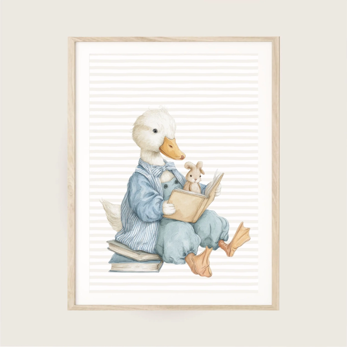 Plakat Gąska z książeczką i króliczkiem – urocza ilustracja dla dzieci | Mała Pracownia